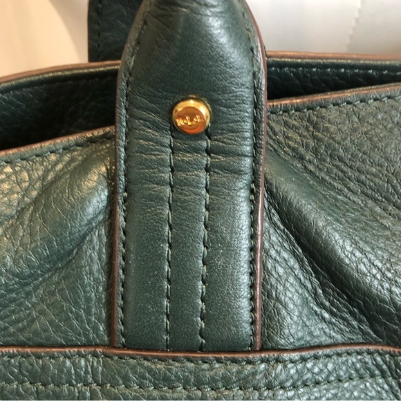 RALPH LAUREN Woodland Green Tumbled Leather Shoulder Bag Front Pockets - Picture 4 of 17